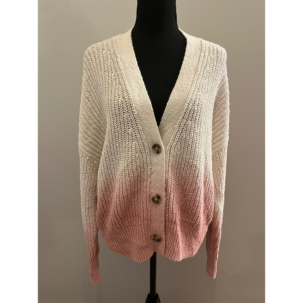 Madewell Ombre Dip‎ Dye Courtland Cardigan Sweater Beige Pink Cotton Size L - Picture 3 of 10